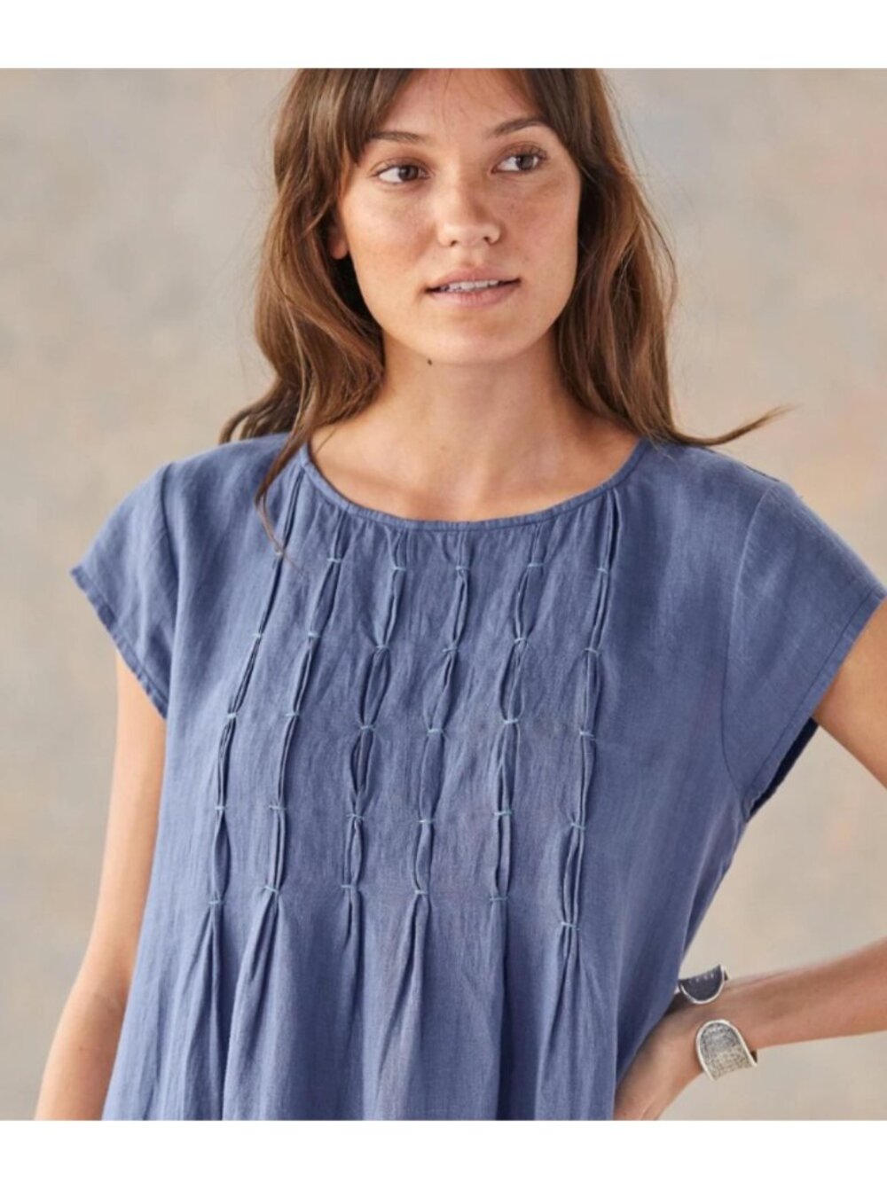 Sundance Viv 100% Linen Shift Dress Blue Sz Small Cap Sleeve Midi Boho - Picture 2 of 9